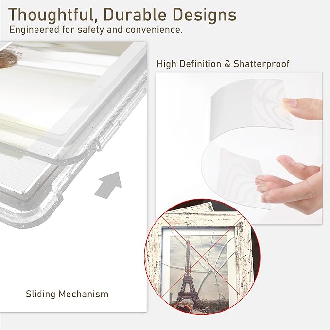 Crystal 5x7 Picture Frame with Acrylic Front 1 Pack, ABS Frame for 5x7 or 4x6 Photos, Shatterproof UV-Resistant Tabletop Photo Frame, Vertical/Horizontal Display for Home Décor