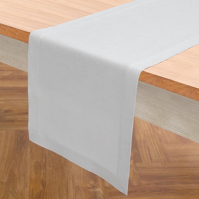 Solino Home Linen Table Runner 36 Inches - 100% Pure Linen Silver Cloud Table Runner 14 x 36 Inch Ideal for Dresser and Coffee Tables - Fete, Winter
