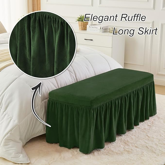 NICEEC Spandex Stretch Dining Bench Cover with Skirt Removable Bench Slipcover Rectangle Washable Bench Cushion Covers for Dining Room Living Room Bedroom Kitchen(Green)