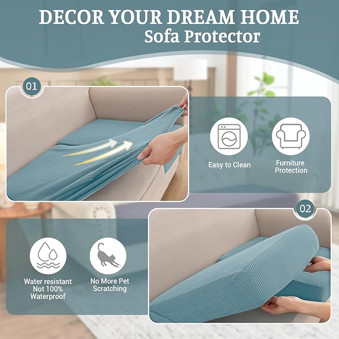 Sectional Couch Covers for Sofa Cushion L Shaped Couch Cover Washable Soft Couch Cushion Covers Stretch Sofa Slipcovers(3-Piece for Sofa Seat or Backrest, Blue)