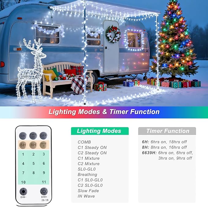 JMEXSUSS 2 Pack 100 LED Color Changing Christmas Lights Indoor, 33ft Cool White & Multicolor Christmas Lights Outdoor Waterproof, Clear Wire String Light Plug in for Xmas Tree Bedroom Decorations