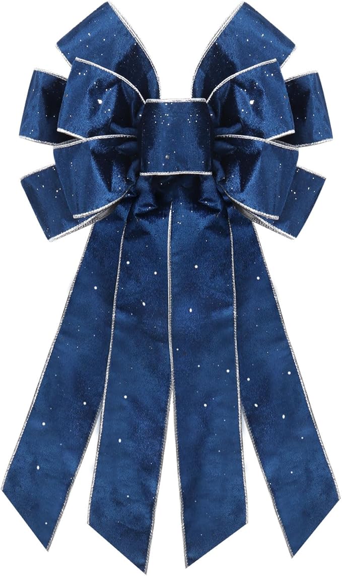 Large Christmas Bows for Wreath, Navy Blue Velvet Wreath Bow Winter Holiday Tree Topper Bows Ornaments for Front Door New Year Christmas Party Decoration Supplies