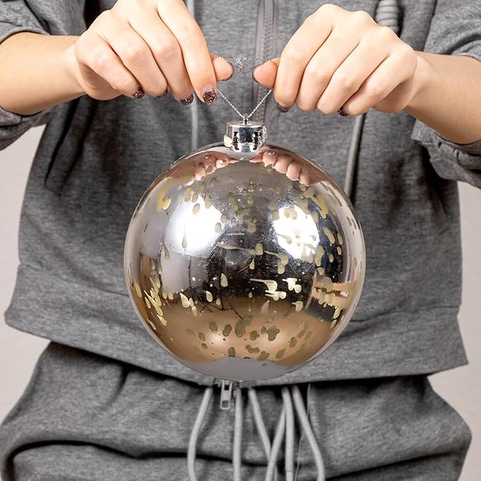XmasExp Large Christmas Ball Ornaments,2pcs Silver Giant Shatterproof Plastic Hanging Mercury Xmas Ball Decorations Christmas Tree Ornaments (Silver, 6")