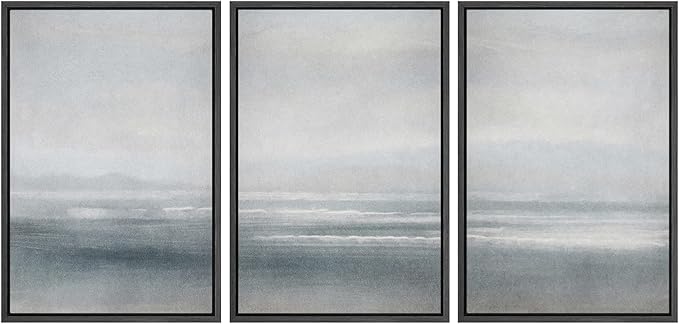 SIGNWIN Framed Canvas Print Wall Art Set Serenity Seascape Soft Blue Ocean Views Modern Art Decorative Rustic Calm/Zen for Living Room, Bedroom, Office - 16"x24"x3 Black