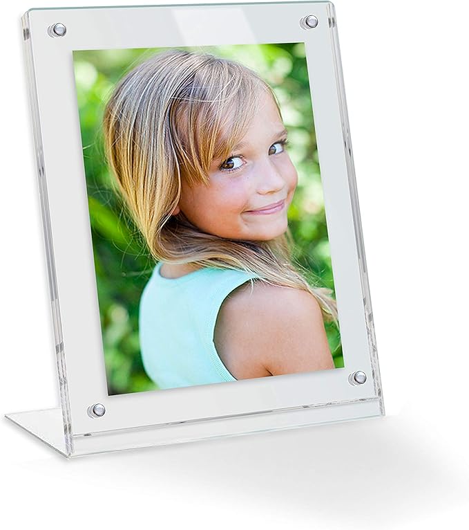 ArtToFrames 9x12 Acrylic Floating Picture Frame - Table Stand with Chrome Magnetic Front Cover to Easily Change Photos - Made in The USA