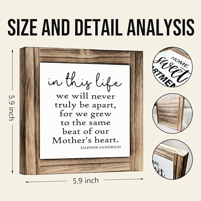 Home Decor Signs, Decorative Wooden Box Sign, Farmhouse Twins Signs, Grieving Sibling Decor, Birthday Gift for Sister or Brother, In This Life We Never Truly Be Apart Sign, 5.9×5.9 inches