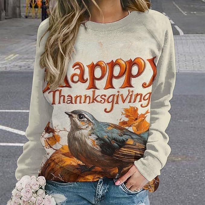 Thanksgiving Sweatshirt for Women Crewneck Pullover Casual Graphic Long Sleeve Shirts Sweater