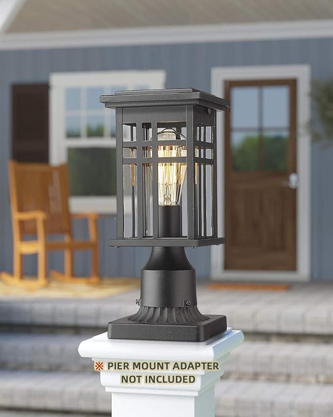 HWH INVESTMENT Industrial Outdoor Post Lantern, Exterior Pillar Light, Waterproof Pole Lantern with Clear Glass Shade, Matte Black Finish, 5HD36P BK