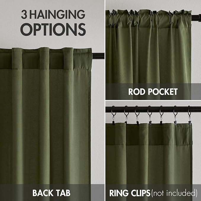 EMEMA Privacy Sheer Curtains 96 Inches Long 2 Panels Set, Olive Green Non-See-Through Light Filtering Semi Sheer Curtains for Bedroom Living Room, Window Drapes That Let Light in, 42x96 Inch