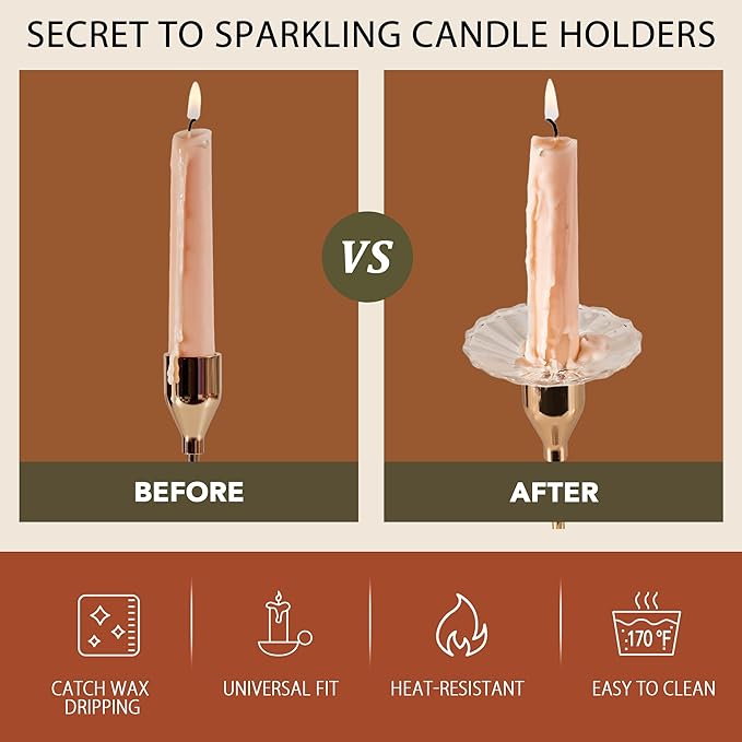 6 Pcs Candle Wax Catcher, Glass Bobeches, Round Candle Drip Protector for Taper Candlestick Candle Holder (Clear, Daisy)