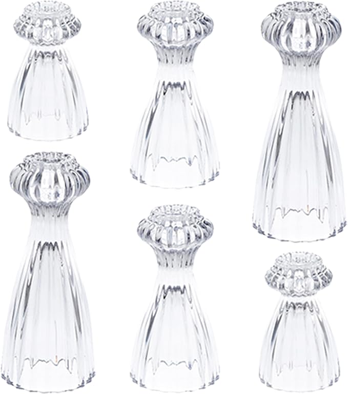 Lysenn Glass Candle Stick Holder Set of 6 – Premium Taper Candle Holders for Romantic Ambiance - Candle Sticks Holder Decor for Special Occasions - Clear