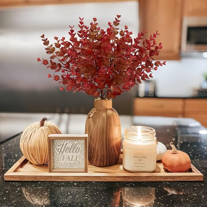 5 Stems Artificial Fall Greenery – 14.6" Eucalyptus Leaf Stems for Autumn Floral Arrangements, Thanksgiving Centerpieces, Fall Decor Bouquets, Burgundy Red