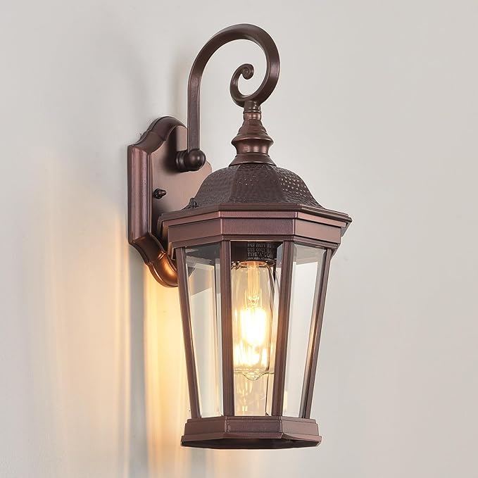 Outdoor Wall Lantern, Exterior Waterproof Outdoor Wall Light Fixtures, Brown Aluminum Porch Sconces with E26 Sockets & Clear Glass