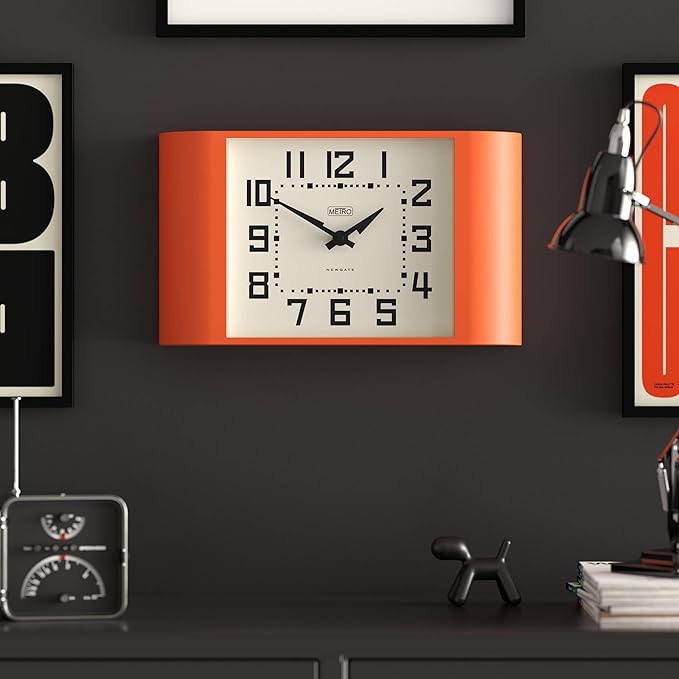 NEWGATE® Metro Clock | Retro Wall Clock | 16.5 inch Wide | Orange | Mid Century Style for Kitchen, Living Room or Office