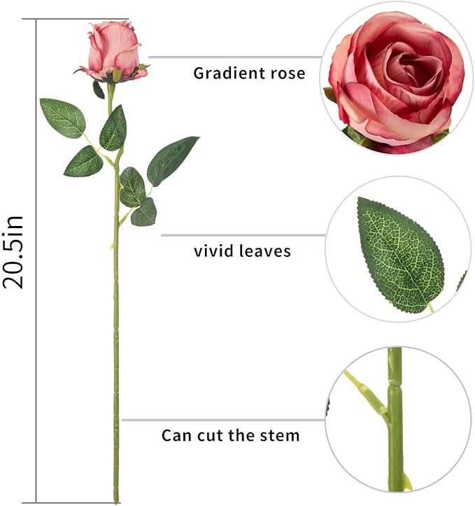Flojery 10pcs Artificial Rose Flowers Long Stem Fake Silk Roses for DIY Wedding Bouquet Table Centerpiece Home Decor (Rose Red)