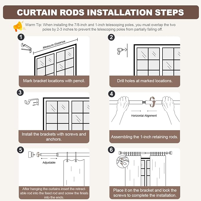 Modern Gold Curtain Rods for Windows 48 to 84 Inches Adjustable Length Heavy Duty 1" Diameter Window Curtain Rod with Decorative Finials for Outdoor Bedroom Kitchen Living Room
