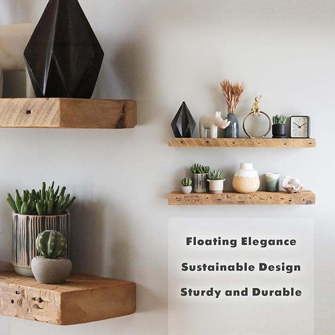 Urban Legacy Reclaimed Barnwood Planks | Floating Shelves for Wall w/Flush Mount Shelf Bracket Set Included | Set of 2 (Natural, 48" x 4.5" x 2")