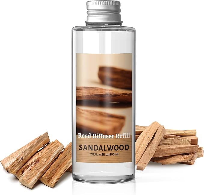 SCENTORINI Reed Diffuser Oil Refill, Sandalwood Diffuser Oil 6.76 Fl Oz, Natural Scented Essential Oil Refill Long Lasting Home Fragrance for Room Spa Aromatherapy Bathroom Home Decor