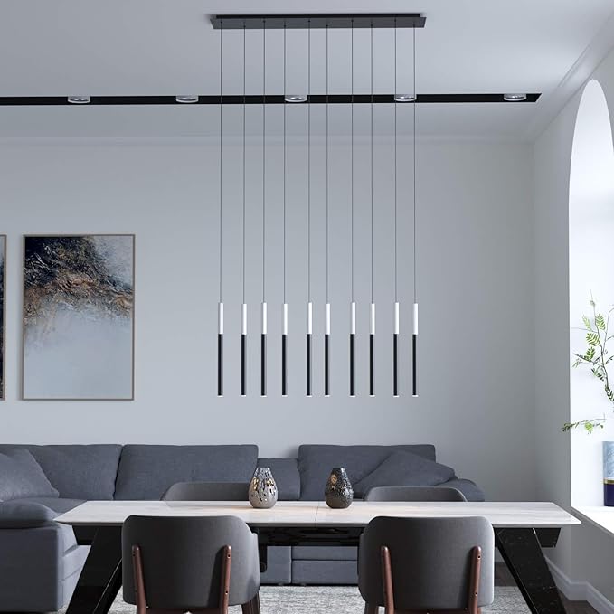ALTAIR 10 Mini Pendant Lighting White-Black - LED Hanging Light Fixture for Kitchen Island, Bar, Foyer - Cluster Pendants - Dimmable, Adjustable Wire, Lamp Bulb Included