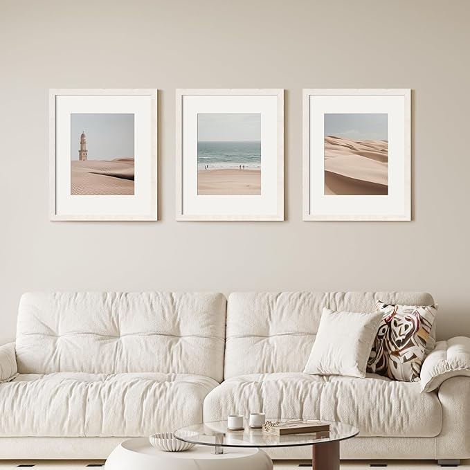 16x20 Picture Frame with Mat for 11x14 Set of 3, Distressed White Wood Grain 16x20 Frames for Horizontal & Vertical Wall Mounting (3 Pack,White)