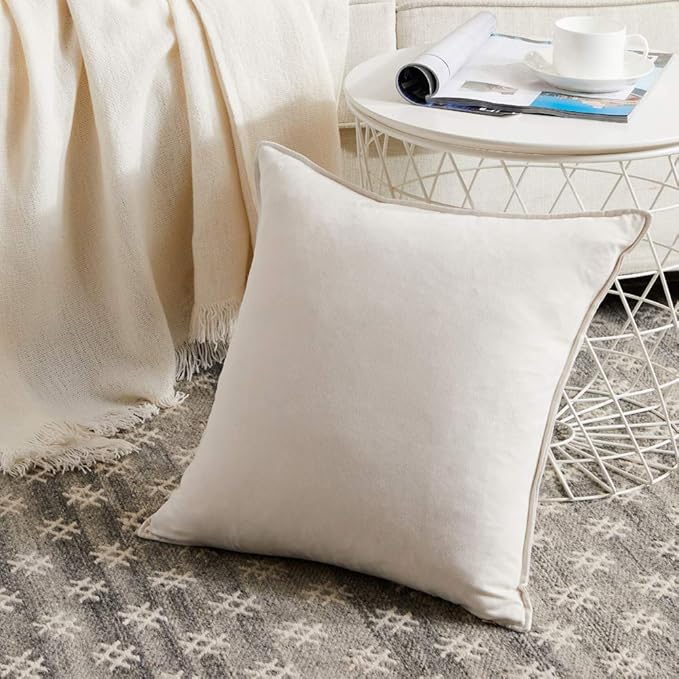 Fancy Homi 22x22 Pillow Covers, Pack of 2 Ivory Throw Pillow Cover, Super Soft Faux Suede Square Solid Cream Cushion Cover for Couch Sofa Bedroom Living Room 55x55 cm