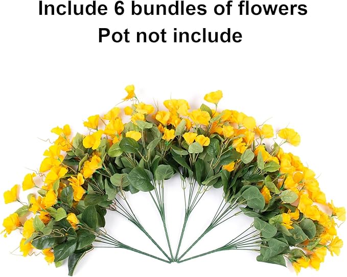 Hibiscus Artificial Flowers Plants for Outdoors Decoration, 6 Bundles Silk Hibiscus Tropical Flowers Artificial Realistic UV Resistant Fake Flower for Outside Planter Porch Patio Balcony, Yellow