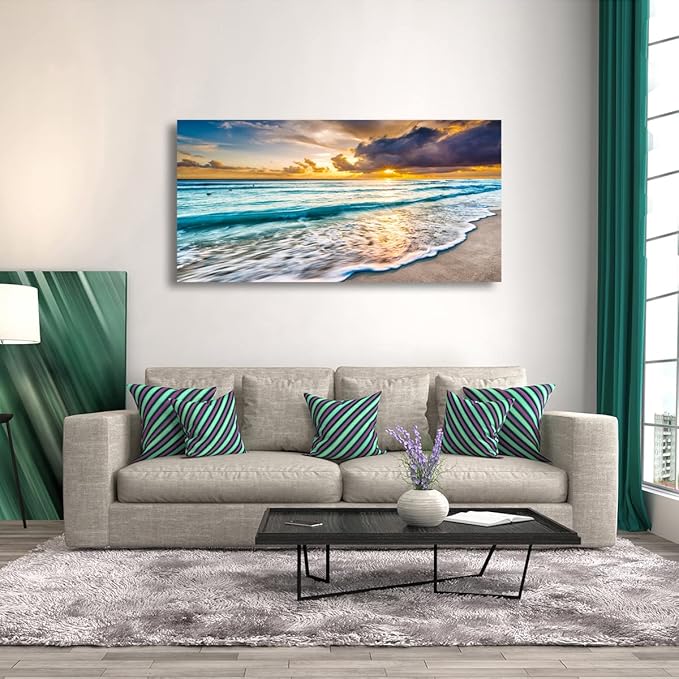 Beach Seascape Pictures Canvas Wall Art for Home Decor Wave Sunset Prints Paintings for Living Room Bedroom Decorations Natural Landscape Artwork 20x40inches