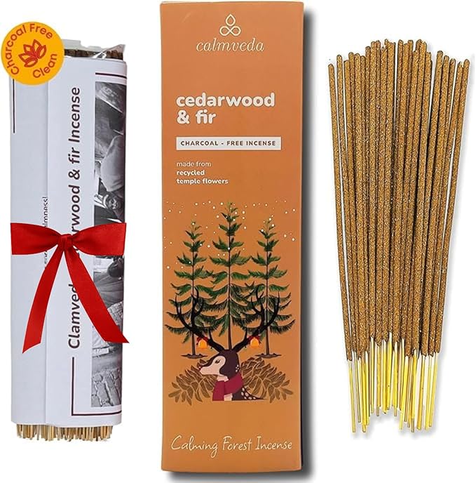 Balsam Cedar Incense Sticks - (80 Scented Sticks) Charcoal Free, Made from Upcycled Flowers | Like Freshly Cut Christmas Tree Incense Sticks, Cypress Woodsy & Moss Notes | for Holiday Cheers