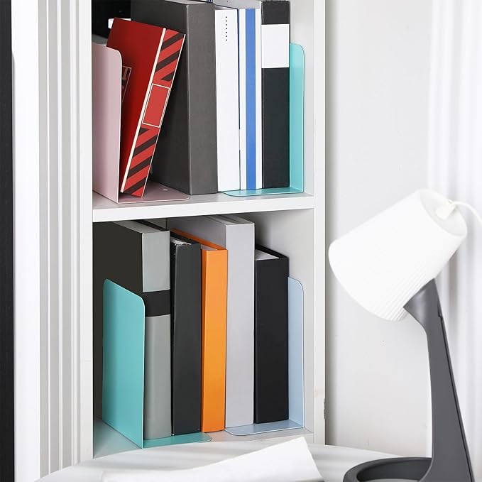 6 Pairs Metal Bookends Book Stopper for Shelves Office Book Holder Library Bookend for Heavy Books Desk Home Bookshelf School (Macaron Colors)