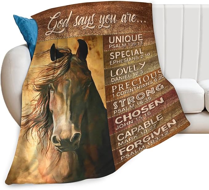 Tijuboni Christian Horse Throw Blanket Horse Gifts for Girls Boys Women Men Kids Adults Soft Flannel Fleece Blanket for Couch Sofa Bed Home Decor 60"x80"
