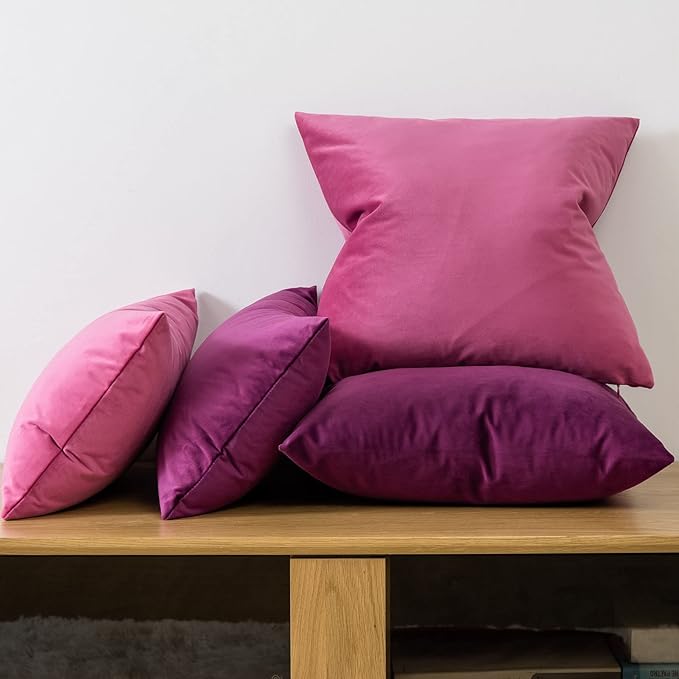 JUSPURBET Throw Pillow Covers 18x18 inch Set of 2 Decorative Velvet Pillow Covers for Couch Sofa Bed Soft Cushion Covers Cases with Invisible Zipper for Living Room Home Decor,Rose Red