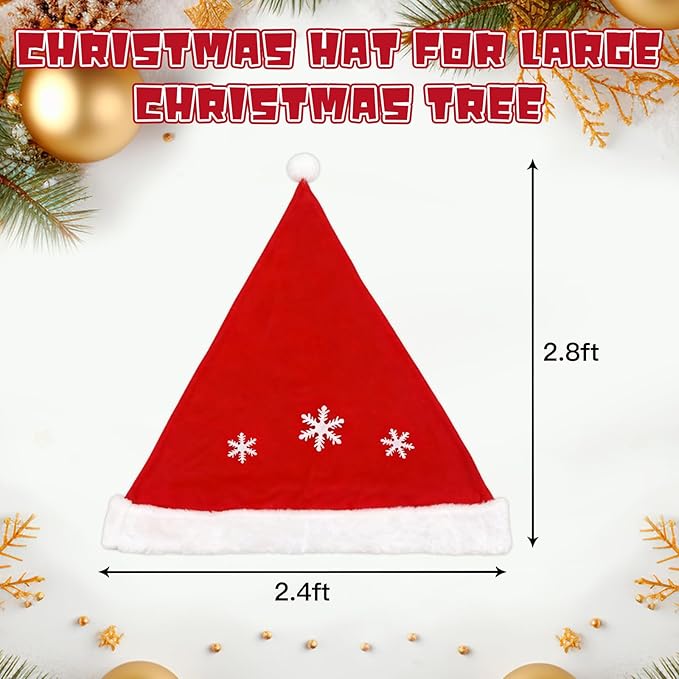 EssenceHome Giant Red White Snowflake Fabric Christmas Tree Topper Hat, Classic Indoor Outdoor Santa Hat Tree Decoration for Holiday Season, 2.4ft x 2.8ft