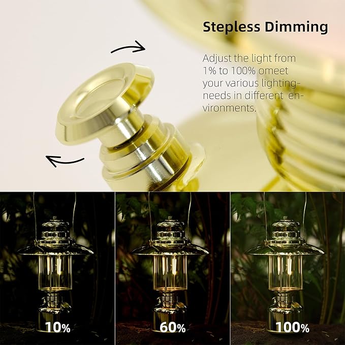 Large 18” Metal RetroLED Camping Lantern, 6500mAh Rechargeable Battery Last 17-500 Hours Camping Lamp, Classic Dimmable Hanging Lantern, Vintage Camping Light for Courtyard Outdoor Decoration