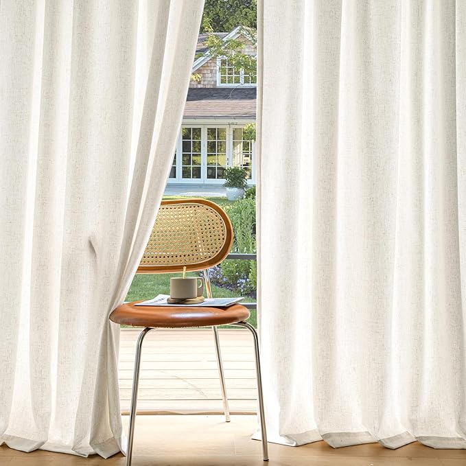 MIULEE Non-See-Through Privacy Linen Curtains 2 Panels, Light Filtering Window Curtains Farnhouse Textured Back Tab Semi Sheer Drapes for Bedroom Living Room, 52 x 60 Inches Long, Natural White