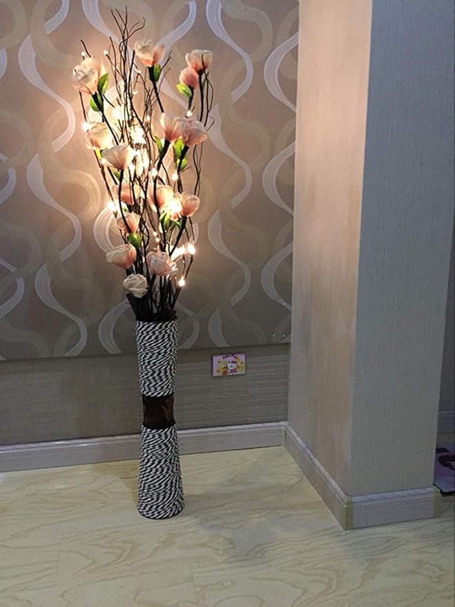 LED Branch Lights, Battery Powered, Warm White, Brown, Plastic, 20 LED, 5 Bendable Poles, 25 Inches, Modern Office Decoration