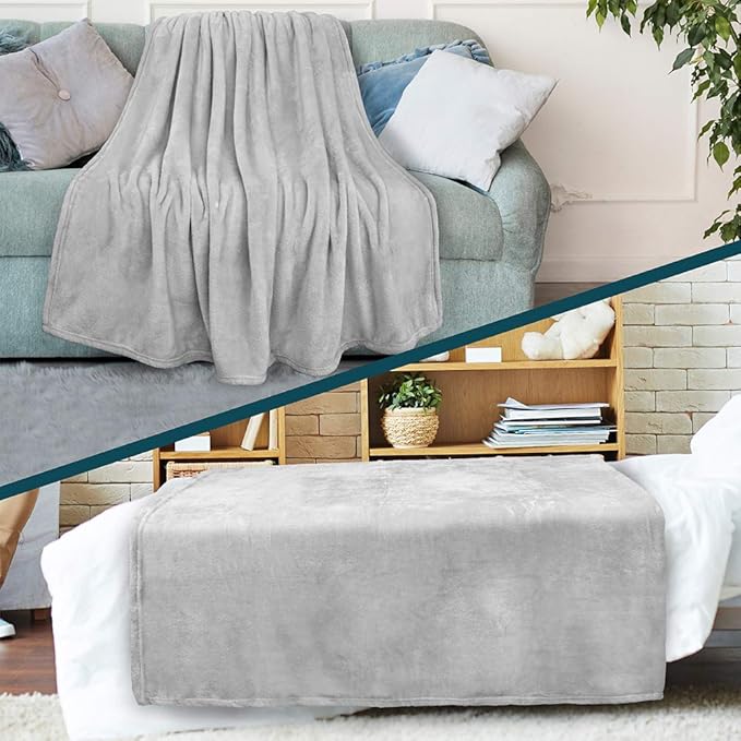 PAVILIA Light Grey Fleece Bed Blanket King Size, Silver Super Soft Fuzzy Flannel Throw for Couch Sofa, Luxury Plush Microfiber Large Throw Blanket King Bed, Home Cozy Velvet Gift Blanket, 90x108