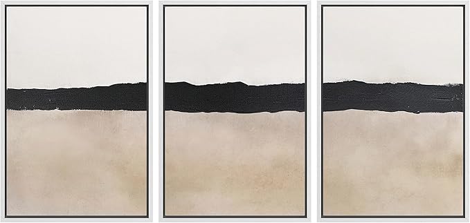 MUDECOR Framed Wall Art Print Set Minimalist Abstract Black Horizontal Brushstroke Illustrations Modern Art Boho Decorative Colorful Chic for Living Room, Bedroom, Office - 16"x24"x3 White