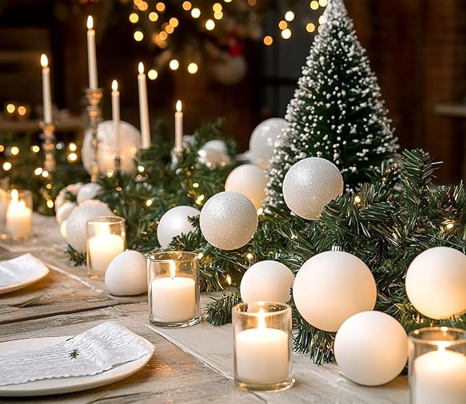 AMS 34ct Christmas Ball Mini Ornaments Party Decorations Shatterproof Festival Pendant Hangings for Xmas Tree Decor(1.57''/40mm, White)