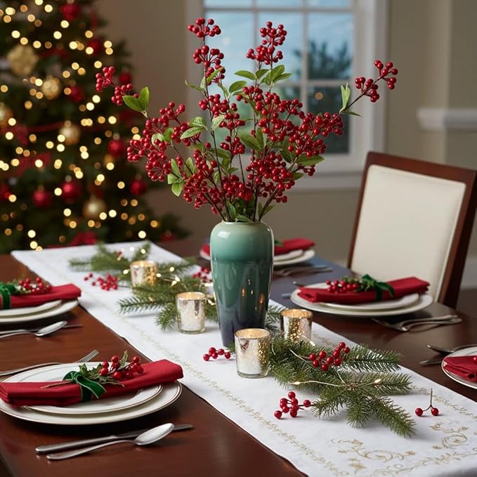 5 Pcs Artificial Holly Berries 30.7" - Christmas Tree Decorations, Realistic Red Berry Stems for Wreaths & Holiday Centerpiece