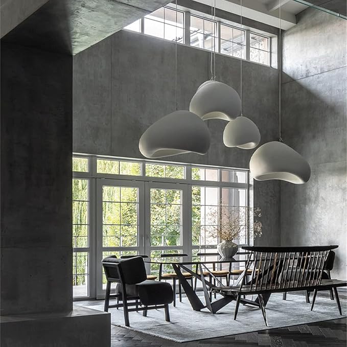 JAYMP 70cm Wabi Sabi Pendant Light for Dining Room Kitchen Island Hallway Restaurant Modern Hanging Lamp E26 Base Japanese Style Bird Nest Shape Lighting Fixture (Matte White, B Shape, 70cm/27.6in)