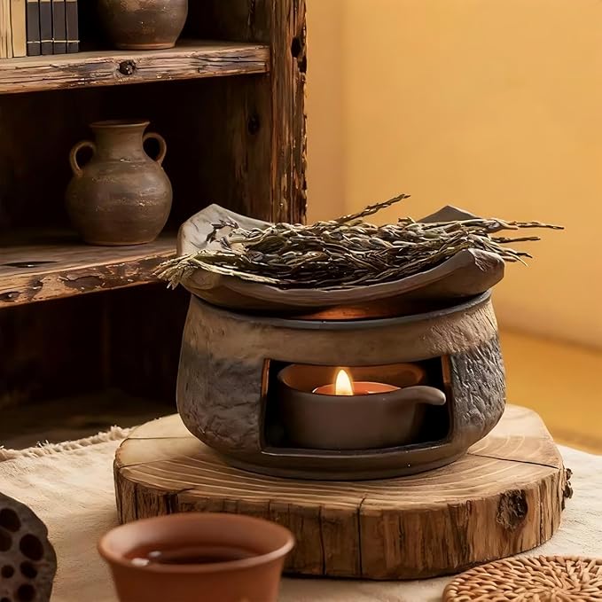 Ceramic Aromatherapy Burner, Ceramic Aromatherapy Stove Natural Oil Fragrance Diffuser, Tea Light Candle Holders Teapot Warmer, Zen Incense Burner Kit for Home Office
