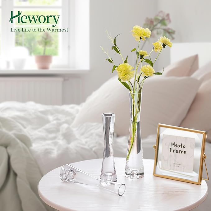 Hewory Glass Bud Vases for Centerpieces Set of 36, Handmade Modern Clear Small Skinny Decorative Single Flower Vase, Minimalist Slim Floral Vase for Home Wedding Party Events Table Decor, 9.64"