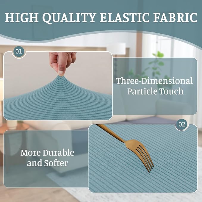 Sectional Couch Covers for Sofa Cushion L Shaped Couch Cover Washable Soft Couch Cushion Covers Stretch Sofa Slipcovers with 2 Pcs Pillowcases(4-Piece 3 Seater + 1 Chaise, Blue)