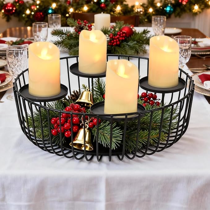 Candlestick Holder Matte Black Candle Holder 4-Tray for Pillar Candle for Fireplace Mantel Dinning Table Home Decorations