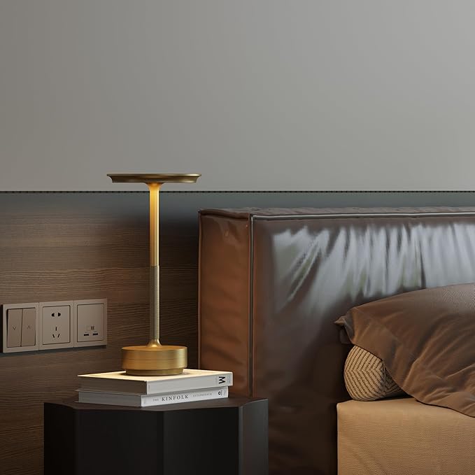 Cordless Rechargeable Table Lamp,LED Portable Touch 5000mAh Battery Operated Table Lights,with Memory Function 3-Level Brightness for Patio,Bars,Bedroom,Outdoor,Dinner,café(2P Gold)