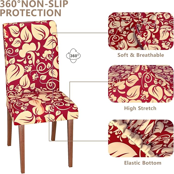 Stretch Dining Chair Covers Set of 6,Floral Print Chair Covers,Soft Removable Washable,Pet Friendly Furniture Protector,Universal Chair Slipcovers for Home, Kitchen,Ceremony Dining Room Seat