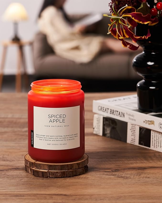 M&SENSE Spiced Apple Scented Candles for Home Natural Soy Wax 19.4oz 110 Hours Large Long Lasting Highly Scented Classic Christmas Holiday 2 Wicks Candle Gift Home Decor