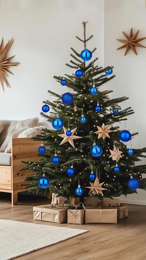 50pcs Christmas Ball Ornaments Navy Blue Small Shatterproof Christmas Tree Decorations Xmas Tree Christmas Ornaments Balls with Hanging Loop for Christmas Wedding Holiday Party Wreath Home Decor