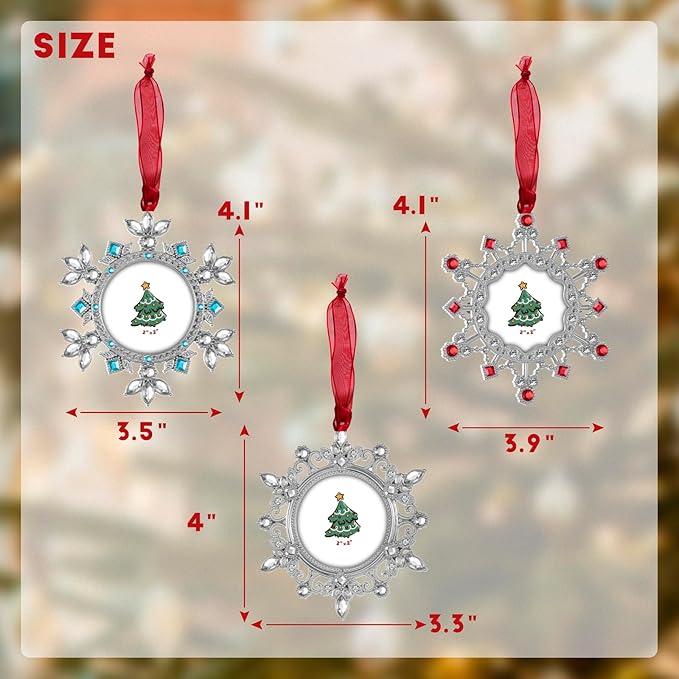 GUOER Christmas Tree Snowflake Picture Frame Ornaments Holiday Keepsake Gift Home Decor Christmas Decorations Xmas Gifts Pendant with 2" Photo Frame Christmas Tree (3 Color, 3 Pieces Set)