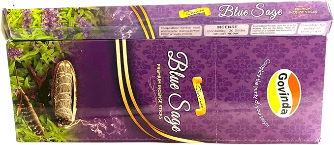 Govinda Incense - 120 Incense Sticks, Premium Incense, Masala Coated (Blue Sage)